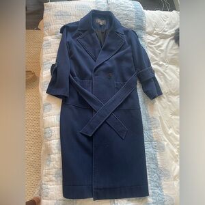 Badgley Mischka Wool Navy Belted Trench Coat